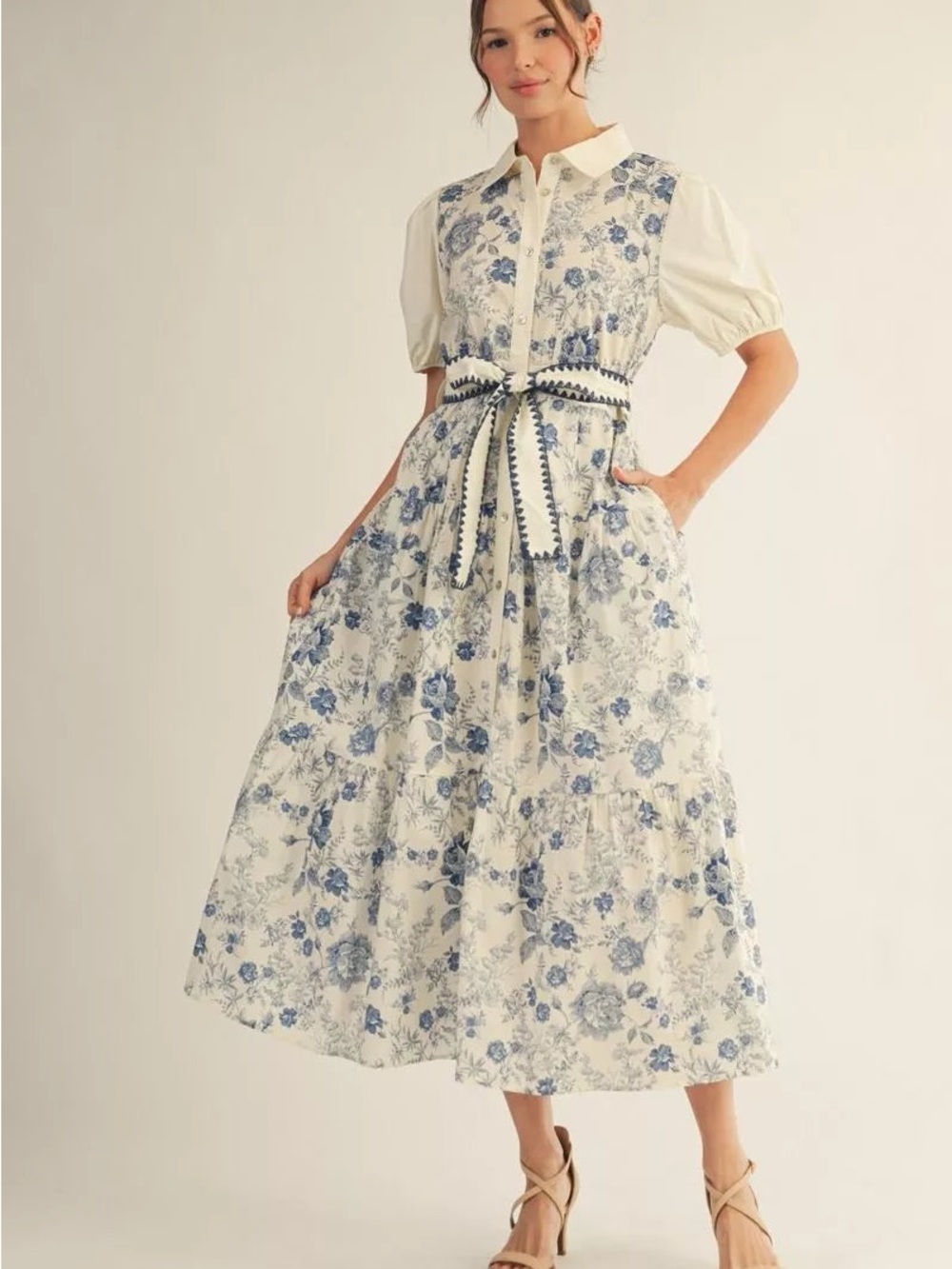 NWOT JODIFL Cream with Black Floral Midi Dress
